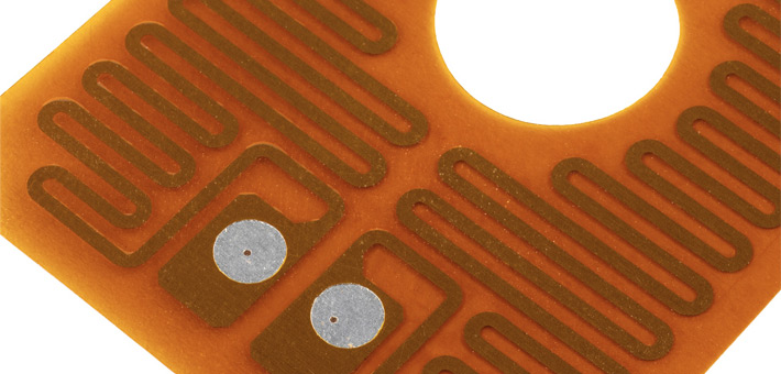 Kapton (Polyimide) heater with solder pads prepared for electrical connection