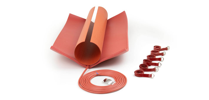 Preformed silicone rubber heater with silicone foam fixed in the middle, silicone cable, silicone straps