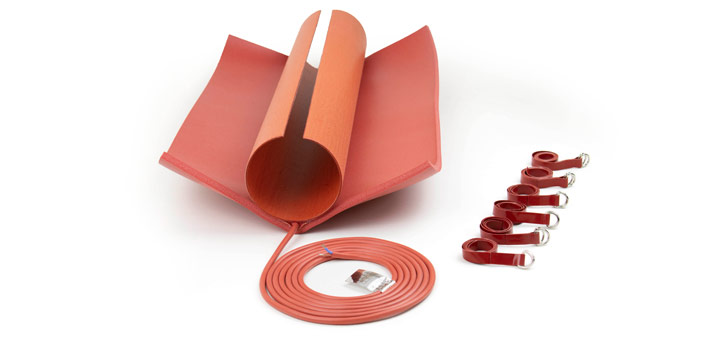 Preformed silicone heater with silicone foam fixed in the middle and silicone straps for mounting